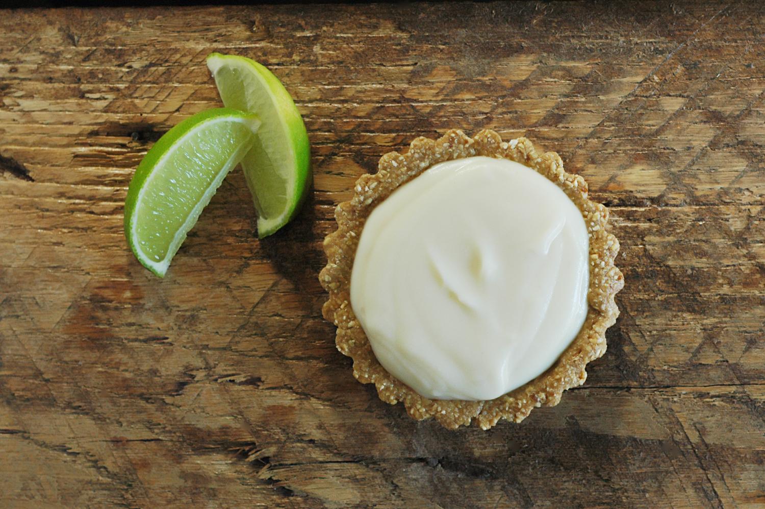 Raw Nut Free Lime Tart {Raw, Organic & Gluten Free Ingredients: Fresh Squeezed Lime Juice, Certified Gluten Free Oat Groats, Coconut Butter, Honey or Coconut Nectar, Dates and Sea Salt}